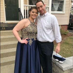 Metallic Lace and Satin Round Neck Ball Gown